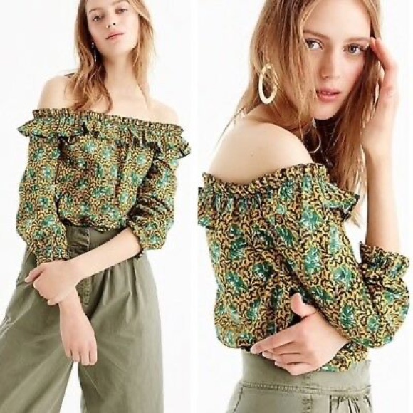 J. Crew Tops - J. Crew Off the Shoulder Elephant Printed Blouse